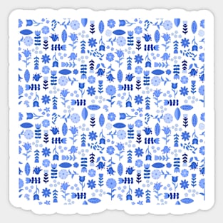 Soft Blue Floral Folk Art Pattern Sticker